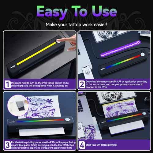 P91s AI Tattoo Stencil Printer with Stencil Paper and Rainbow Light Strip,Wireless Thermal Tattoo Printer for Phone & PC