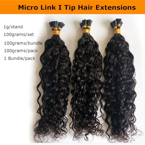 Water Wave I Tip Human Hair Extension Pre Bonded Raw I Tip Keratin Fushion Hair Natural Wavy Curly 100g/100 strand 24inch Microlink Beads I Tip Hair Extensions