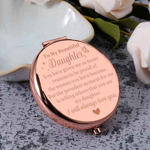 Stocking Stuffers for Teen Girls - White Elephant Gifts Daughter Gift Compact Mirror from Mom Dad Rose Gold Makeup Mirror for Her Teen Girls Daughter in Law Unique Wedding Birthday Christmas