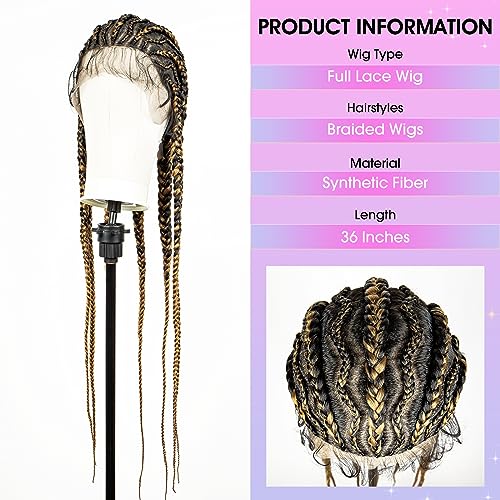 Braided Wigs Synthetic Full Head Lace Wig Braided Wigs for Black Women 36 Inches Braiding Hair 1B/27 Color Lace Frontal Lightweight Artificial Braids Wigs with Baby Hair