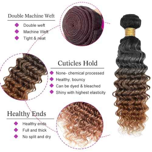 Ombre Deep Wave Bundles Human Hair Chocolate Brown Human Hair Weave 20 22 24 Inch 8A Peruvian Virgin Brown Deep Wave Bundles Human Hair Extensions 100g/Pc