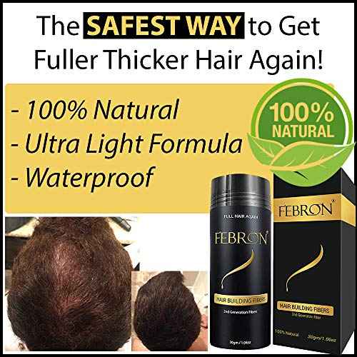 FEBRON Hair Fibers For Thinning Hair DARK BROWN For Women & Men Hair Loss Concealer Hair Powder Volumizing Based 100% Undetectable & Natural - Bald Spots Filler (30 Gram, Dark Brown)