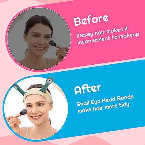 DragonflyDreams 4 Packs Snail Head Bands, Headband for Washing Face, Snail Spa Hair Bands Skincare Makeup Headbands Women Cartoon Cute Coral Fleece Elastic Headband Creative Hair Accessories for Women