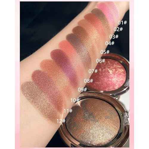 Baked Blush, Lighting Glow Marbleized Blush Powder Palette, Cruelty-Free Powder Blusher, Eyeshadow & Highlight for a Lightweight Shimmery Satin Face Makeup, Gift for Women (0.49Ounce)-01#Peachy