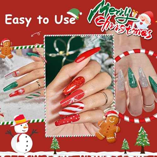 AZUREBEAUTY Nail Polish Set, 4 Colors Christmas Glitter Red Green Gold Silver Quick Dry Natural Fingernail Lacquer Strengthening Treatment Kit with Top Coat DIY Salon at Home