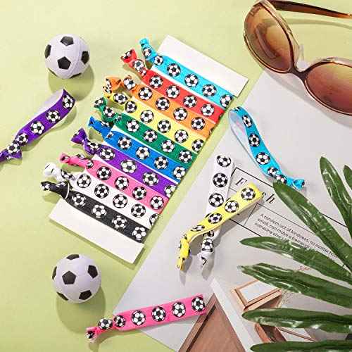 20 Pieces Soccer Hair Ties Football Hair Bands Accessories No Crease Ribbon Soccer Ponytail Holders