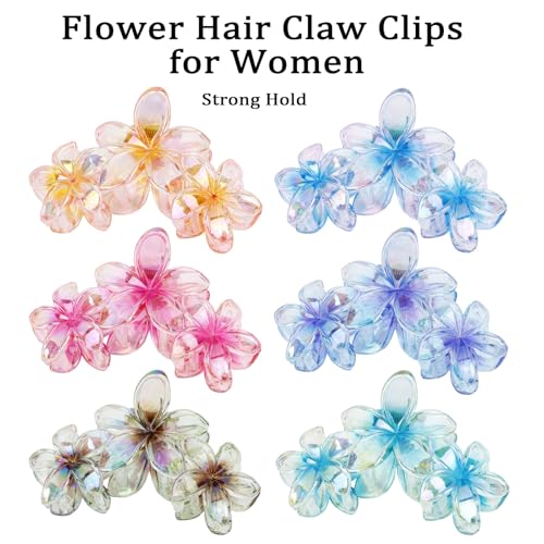 Hawaiian Flower Hair Clips,6 Pcs Large Matte Hair Claw for Women Non-Slip Strong Hold Clips for Thick Hair, Hair Accessories for Women and Girls