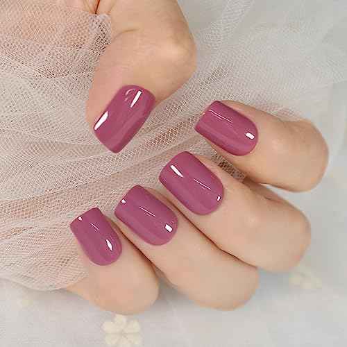 Pretty Rose Pink Press On Nails Square Short False Nails Women Girls Nail Art Full Cover Reusable Fingernails Datechable Acrylic Manicure For Daily Dating Office Home Party (24pcs)