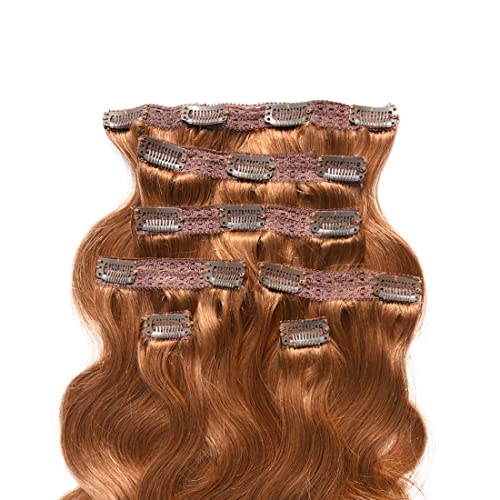 viviaBella Body Wave Clip in Human Hair Extensions Copper Red 22 Inches 140 Gram Human Hair human hair clip in extensions Brazilian Virgin Hair Double Weft 7Pcs/lot 16 Clips(Copper Red, 140g 22")