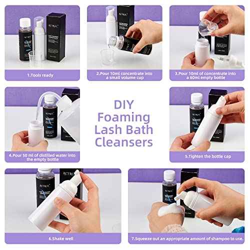 Eyelash Shampoo Concentrate 100ml Lash Extensions Cleanser Concentrate Unscented Natural Foaming Shampoo DIY Wash for Extensions Lashes with Salon Home Care-Makes 60ml Bottles