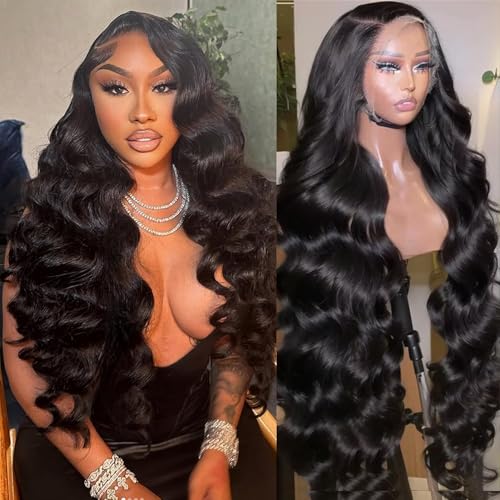 SIFULAN 13x4 Body Wave Lace Front Wig Human Hair 180% Density HD Transparent Lace Front Wig Pre Plucked Body Wave Frontal Wigs Human Hair for Black Women 24 inch Glueless Wig Natural Color