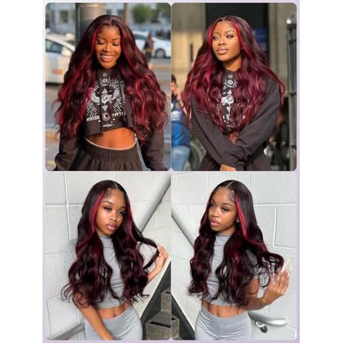 99J Burgundy Highlight Body Wave Single Bundles 24 inch, 12A 100% Virgin Burgundy and Black Colored Human Hair Single Bundles Thick Track Ombre Red 99J Brazilian Quick Wavy Weaves Sew In Remy
