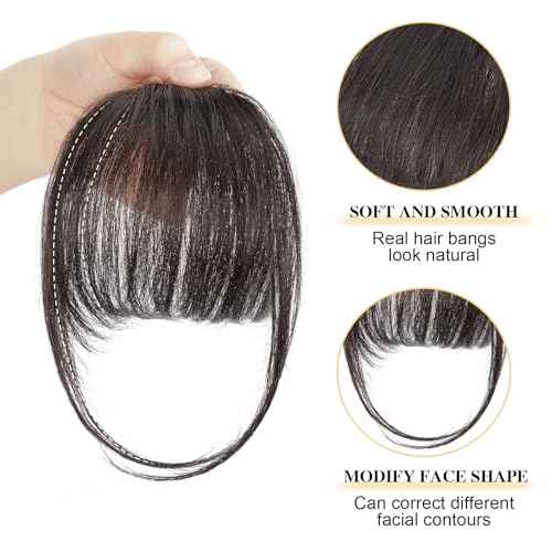 BOGSEA Clip in Bangs Real Human Hair Bangs Hair Clip Fringe with Temples Hairpieces for Women Natural Looking Hair Extension for Daily Wear (Wispy Bangs, Dark Brown)