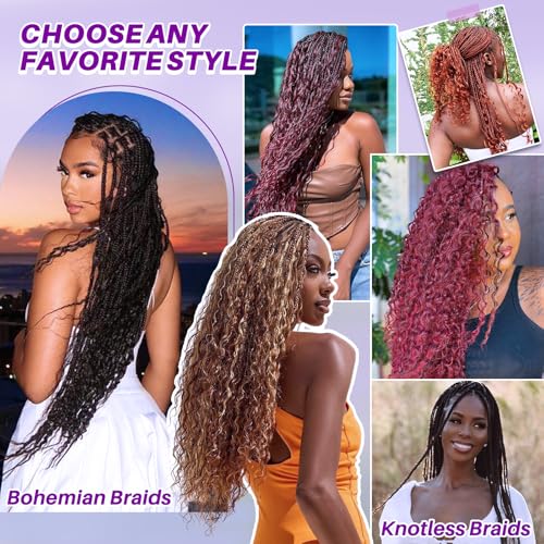Human Braiding Hair for Boho Braids, Deep Wave Bulk Boho Braids Human Hair for Knotless Curly Bohemian Water Wave Braiding 110g 24 Inch Auburn Ginger (3 No Weft Bundles/Pack)