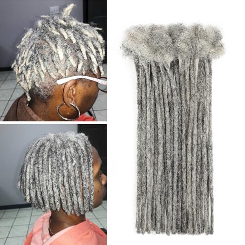Loc Extensions Human Hair 100% Black and Gray 0.2cm 10inch 30 strands Salt and Pepper Grey & Black Handmade Dreadlock Extensions