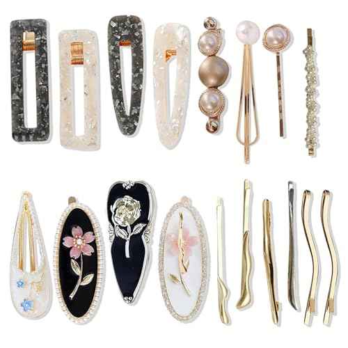 18 PCS Rose Pearl Fashion Hair Clips Set, Cute Acrylic Resin Hair Barrettes Pins, Fancy Hairpin Accessories Headwear Styling Tools, Gifts for Women Teens Decorative Wedding