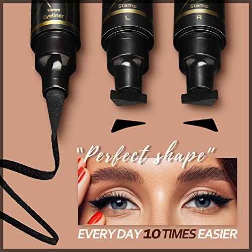 Anglicolor Liquid Eyeliner Stamp, 2 Pack Winged Eyeliner Stamp, Waterproof Long Lasting Dual Ended Eyeliner Pen for Women Christmas Gift (01-Black)