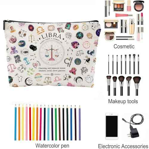 Libra Gifts for Women, Libra Zodiac Cosmetics Bag, Travel Makeup Bags, Libra Birthday Gifts for Women & Astrology Lovers