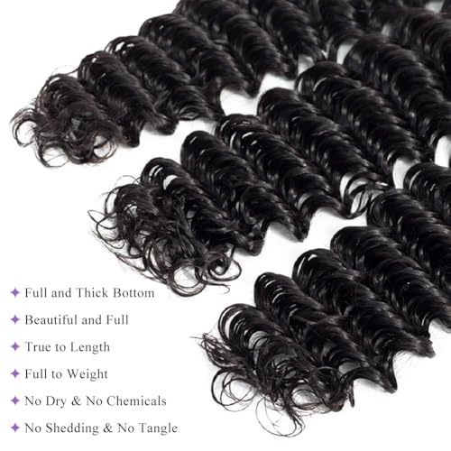 12A Deep Wave Human Hair Bundles 16 18 20 Inch Deep Curly Bundles Human Hair 100% Unprocessed Brazilian Virgin Weave Double Weft Raw Remy Hair Deals Full And Thick