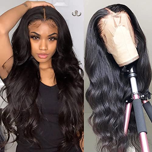 13x4 Body Wave Lace Front Wigs Human Hair For Women HD Transparent Lace Frontal Wigs Human Hair Pre Plucked With Baby Hair 180% Density 9A Glueless Natural Black 22 inch