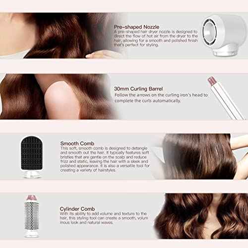 5 in 1 Hair Air Styler, Ionic Hair Dryer Brush Hot-Air Curlers, Multi Hair Styler, Blow Dryer for Fast Drying Straightening Volumizing Curling Styling (Pink)