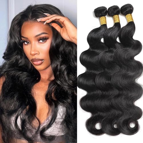 Body Wave Bundles Human Hair 16 18 20 Inch Brazilian Body Wave Human Hair 3 Bundles Natural Black Virgin Human Hair Extensions Unprocessed Wavy for Women