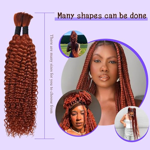 350 Human Hair for Boho Braids 26 Inch Boho Hair for Braiding 2 Bundles 110g 12A Ginger Curly Boho Braids for Human Hair Bulk (Ginger350, 26inch)