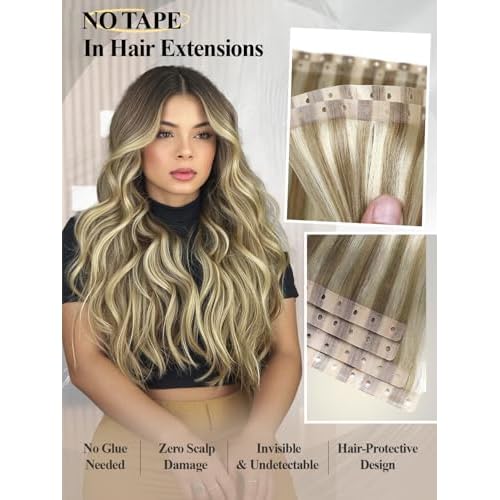 Micro Bead Weft Hair Extensions PU Invisible Weft Human Hair Extensions Seamless Real Human Hair Highlight Blonde 9A/P60 Dual-Use No Tape in Weft in Hair Extension for Women(40g 4Pcs,22 Inch)