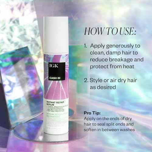 IGK CASH IN Instant Repair Serum | Breakage Protection + Seal Split Ends + Heat Protection | Vegan + Cruelty Free| 1.7 Oz