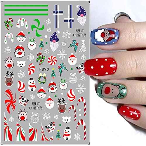 Christmas Nail Stickers Winter Snowflake Nail Art Decals 3D Self-Adhesive Christmas Nail Art Supplies Decorations Cute Santa Claus Sock Elk Tree Bears Xmas Holiday Nail Designs for Women 5 Sheets