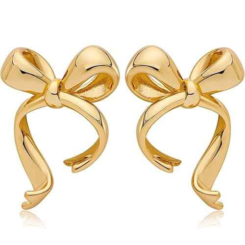Doubnine BowKnot Earrings Gold Ribbon Stud Golden Bow Cute Christmas Wedding Jewelry for Women