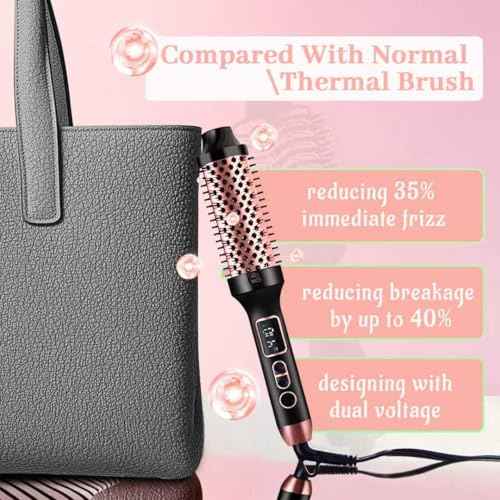 Upgraded Infrared Bounce Brush, Heated Thermal Round Brush with 5 Heat Settings & LED Display, 1.5 Inch lonic for Hair Straightener & Curling Wand, Dual Voltage, Blowout Look, Gifts for Women