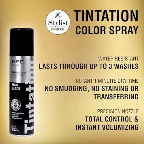 Red by Kiss Tintation Temporary Hair Color Spray, Instant Gray Root Touch Up Coverage, Water-Resistant & Smudge-Proof, Easy Wash Out, Barber & Hairline Touch-Up, Quick-Dry (Black, 2.82 oz)