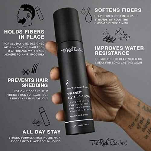 The Rich Barber N¡¯Hance Hold Spray for Hair Building Fibers - Long Lasting Locking & Setting Hold Spray for Natural Concealing Hair Thickening Fibers (5 oz.)