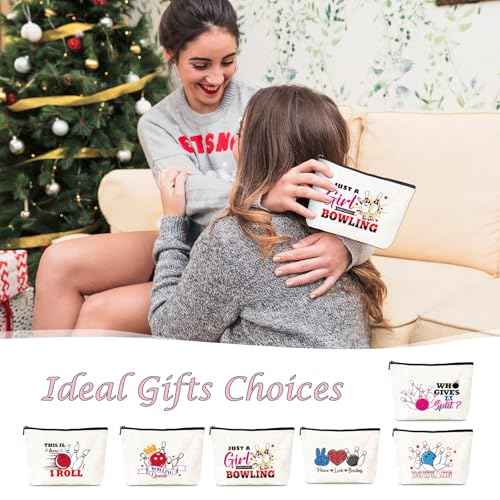 Bowling Gifts for Women - 6Pcs Bowling Accessories Makeup Cosmetic Bag Purse Pouch with Zipper, Ball Sports Gifts for Girls Sisters Besties Friends