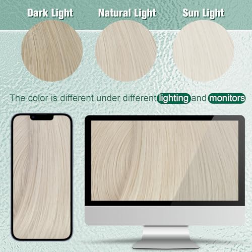 Easyouth 22 Inch Weft Hair Extensions Human Hair Blonde Sew in Hair Extensions Real Human Hair White Blonde Soft and Smooth Human Hair Extensions Sew in for Women 100G