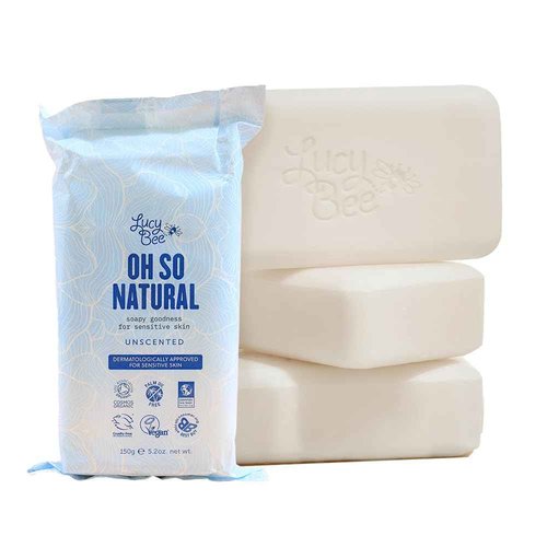 Lucy Bee Certified Organic & All Natural Soap Bar 4 Pack, Moisturizing & Rejuvinating, Dermatologist Approved for Sensitive Skin, Unscented & 100% Palm Oil Free, 5.3oz (4)