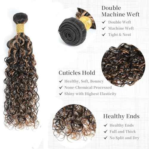 P1B30 Highlight Brown Human Hair Bundles Ombre Water Wave 3 Bundles 18 20 22 inch Two Tone Black and Brown Bundle 300g