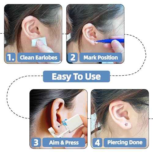 12 Pcs Ear Piercing Kit Disposable Ear Piercing Gun Kit with 4 Pcs 5 Prong Setting Cubic Zirconia Rainbow Star Earrings Stud 316L Stainless Steel Easy to Use Self Ear Piercer Gun Kit Silver