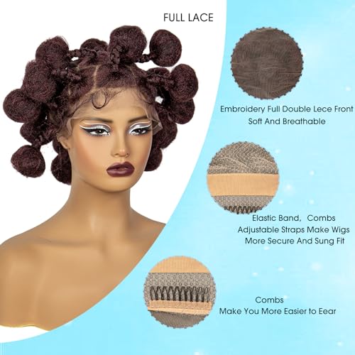 Handmade Bantu Knotless Braided Wigs Synthetic Full Lace Braided Wig Buns Wig Full Lace Braids Wig with Baby Hair African Braiding Hair Wig for Black Women£¨1B-BUG
