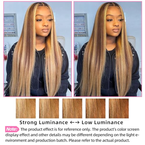 Straight Honey Blonde Wig Human Hair 16inch P4/27 Highlight Ombre Lace Front Wig Human Hair 180%, 13x4 Pre-plucked HD Lace Frontal Wigs For Black Women Honey Blonde Glueless Wigs