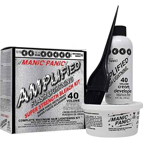 MANIC PANIC Flash Lightning Super Strength Bleach Kit - 40 Volume Developer + Bleach Powder - Hair Lightener for Dark Hair + Lifting up to 7 Levels - Vegan & Cruelty Free