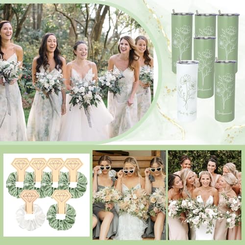 42 Pcs Bridesmaid Proposal Gifts Bridal Shower Gifts Cosmetic Makeup Bags and Boxes Patterned 20oz Water Bottles Bride Sunglasses Scrunchies Hair Diamond Pens Invited Cards Favors for Wedding
