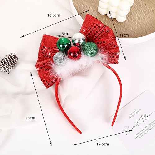 Christmas Headbands for Women, Christmas Ball Headband Red Bow Hair Hoops Sequin Design Cute Hair Bands Holiday Hair Decorations for Christmas Party Costume Props Hair Accessories (1Pcs)