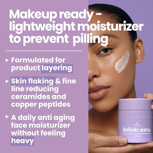 Infinite Aura Face Moisturizer ? Facial Lotion for Women; Hyaluronic Acid + Ceramide Wrinkle Barrier Repair Cream, Beta-Glucan Redness Relief, Copper Peptide Firming Anti Aging Day-Night