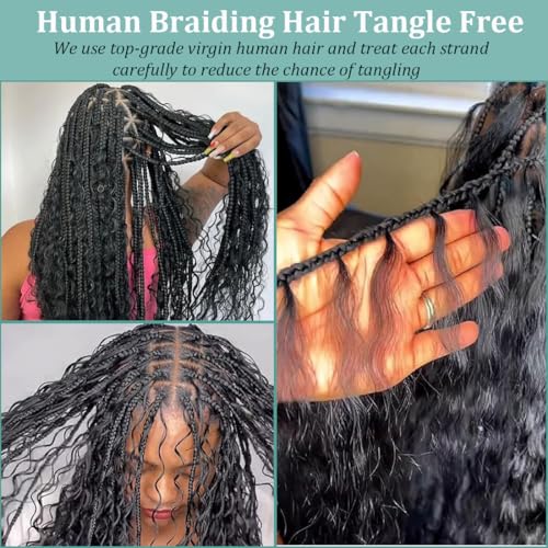 Curly Wave Bulk Human Hair For Braiding No Weft Unprocessed Brazilian Virgin Human Hair Extensions Wet And Wavy Micro Braiding Hair Human Hair Bundles For Boho Braids Natural Color(26inch 2pack/100g)