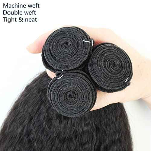 18 inch Kinky Straight Bundles Human Hair Yaki Straight Bundles Weave Single Remy Hair Bundle Real 100% Unprocessed Brazilian Virgin Hair 1 Bundle Natural Black Color