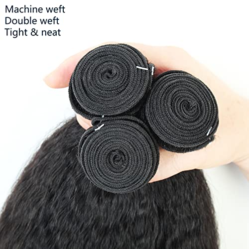 Kinky Straight Bundles Human Hair Yaki Straight Bundles Weave 12 14 16 inch Real 100% Unprocessed Brazilian Remy Hair Extensions Natural Color 12a