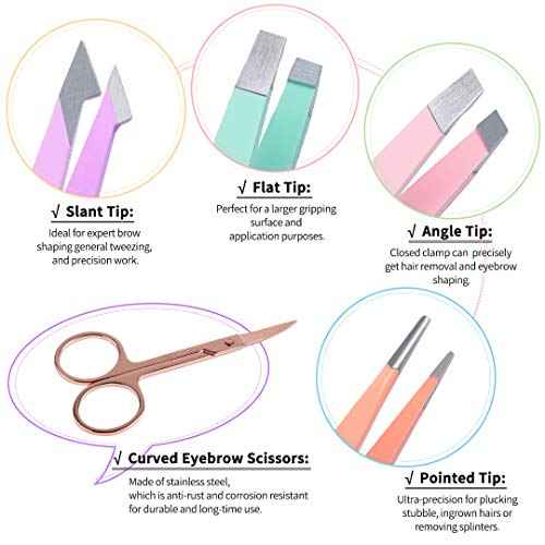 TsMADDTs 6 PCS Tweezers Set for Women, Eyebrow Tweezers with Curved Scissor for Ingrown Hair, Hair Plucking Daily Beauty Tools with Leather Travel Case