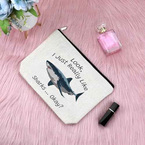 Shark Lover Gift for Women Makeup Bag Shark Themed Gift Animal Lover Gift for Shark Lover Cosmetic Bag Inspirational Gift for Sister Friends Friendship Birthday Graduation Gift Travel Cosmetic Pouch